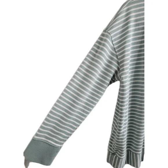 Alice Walk Striped Crewneck Sweatshirt Green White Pima Modal XL Coastal - Picture 3 of 6